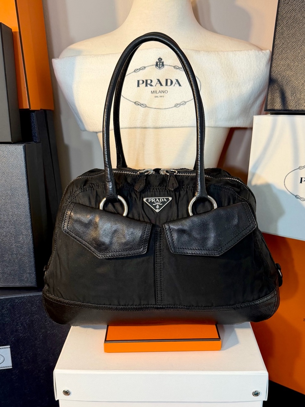 Prada⭐️Black Nylon & Leather Buffalo Pocket Shoulder Bag!⭐️Offers welcome!